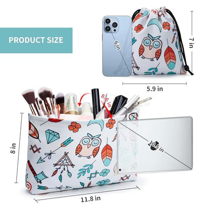WLLWOO WLLWOO 2pcs Travel Make Up Bags-Cosmetic Bag Nylon Waterproof Large Wide Zipper Coin Purse Travel Toiletry Small Makeup Pouch For Women - color: Owl