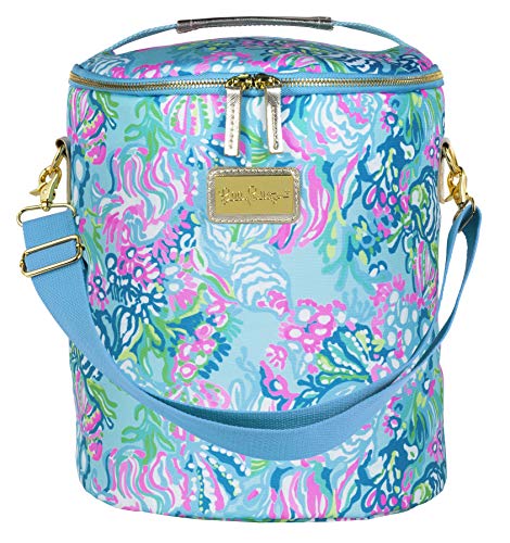 Lilly Pulitzer Insulated Soft Beach Cooler with Adjustable/Removable Strap and Double Zipper Close - color: Aqua La Vista