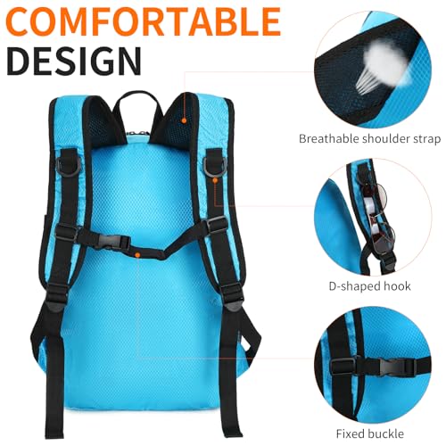 Small Hiking Backpack 15L Travel Lightweight Hiking Packable Daypack Water-Resistant Foldable Backpacks for Women Men Camping (Blue) - color: Blue, size: 15L