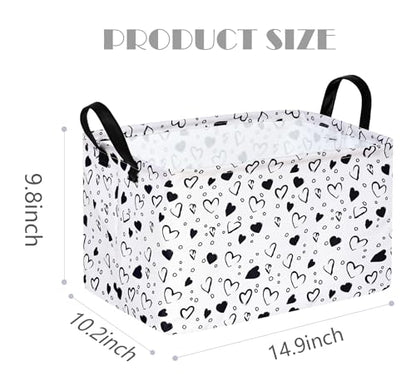 MAIZMZ Girls Empty Gift Basket Heart Print Storage Cube for Women, Closet Shelf Organizer Bins with Handles Nursery hamper Kids Toys Books Box Room Deco - color: Grey love