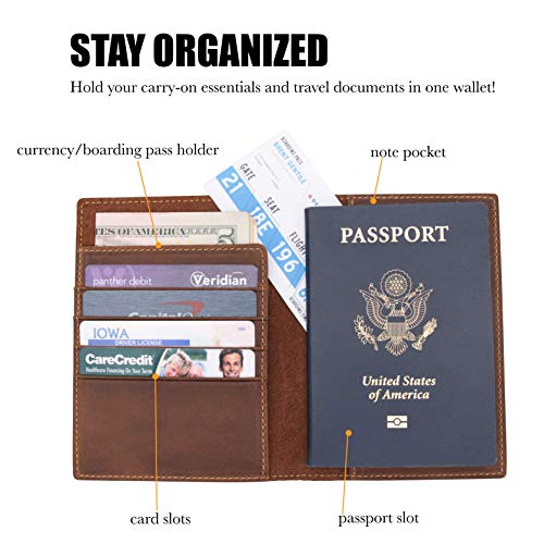 WANDERINGS Leather Travel Wallet with Passport Holder - 5.5" x 4" - Genuine Leather Case with RFID Blocking for Men and Women - Folding Wallet for Passports - style: Classic