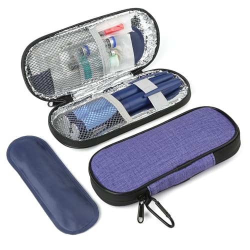 GERMUN Insulin Pen Cooler Travel Case with 2 Reusable TSA Approved Ice Packs, Diabetic Medication Insulated Cool Organizer Bag for Insulin Pens and Other Diabetic Supplies Storage (Purple) - color: Purple