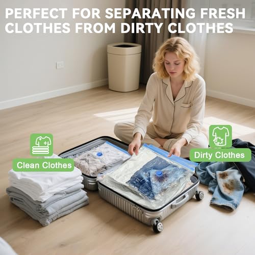 15 Pack Vacuum Seal Bags for Clothing Travel with -60000Pa USB Pump, Save 80% of Space for Clothes (15 Combo) - size: 15 Combo