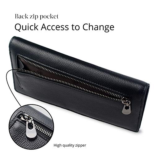 Bveyzi Ultra Slim Thin Leather RFID Blocking Credit Card Holder Bifold Clutch Wallets for Women - color: Black