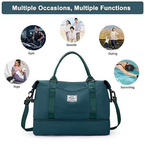Travel Duffel Bag with Shoes Compartment, Overnight Weekender Bags for Women,Carry on Personal Item Bag - color: A-Peacock Blue, size: Large