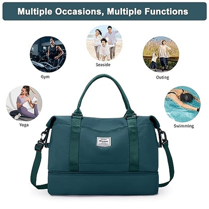 Travel Duffel Bag with Shoes Compartment, Overnight Weekender Bags for Women,Carry on Personal Item Bag - color: A-Peacock Blue, size: Large