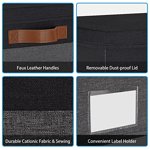 GhvyenntteS Fabric Storage Bins with Lids 3 Pack, Closet Storage Boxes with Lid and 3 Handles, Foldable Storage Baskets with Lids and Label Window for Home Office (Grey&Black, 15" x 11" x 9.7") - color: Grey with Black, size: Large-3 Pack