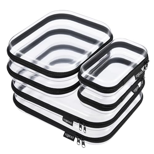 YQBRAO 6 Pack Sleek Black Clear Hard Shell Zipper Case, 1.2mm Heavy Duty Tech & Cosmetic Bags, Crush-Proof Electronic Storage & Makeup Organizer for Travel, Tools & Diaper Bag (2L+2M+2S) - color: Black, size: 6 Pack (2L+2M+2S)