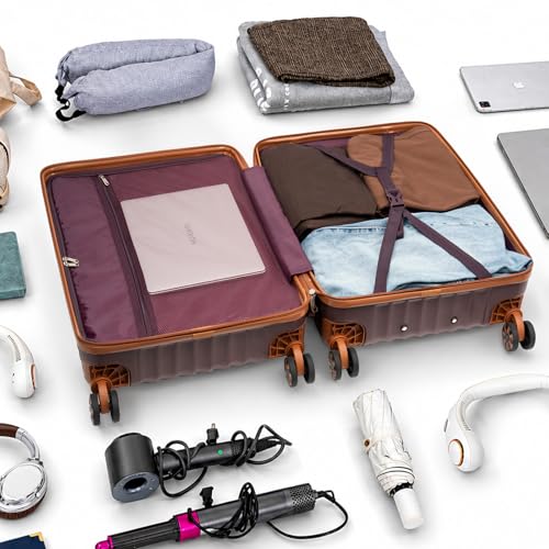 Cosbarn Luggage Sets 5 Piece with TSA Lock Spinner Wheels, Unisex Hard Case ABS Suitcase Set, Hardshell Lightweight Waterproof Travel Hardside Suitcases with Wheels for Women Men, Burgundy - color: Burgundy, size: 5 Piece Sets (20/24/28/Db/Tb)