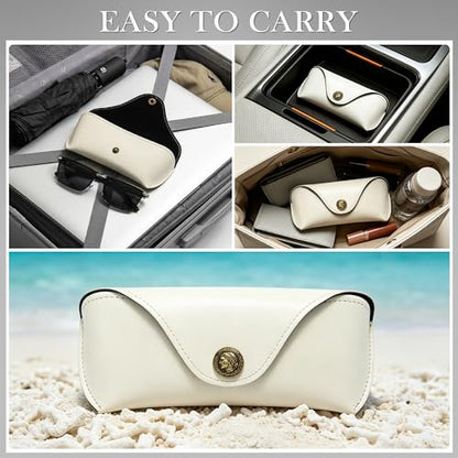 SUNGAIT Vegan Leather Glasses Case Portable Sunglasses Holder Hard Shell Slim Design Travel-Ready - color: White