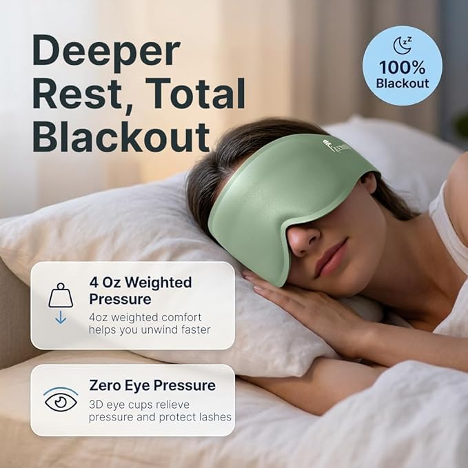 3D Contoured Weighted Sleep Mask: Full Coverage Eye Mask for Night Shift Workers, Blackout Eye Cover Design - Soft Memory Foam, Daytime Nap Gadget After Late Hours, Bedroom and Night Use - color: Full-coverage Green