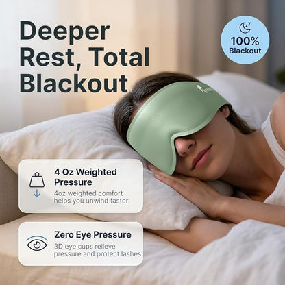 3D Contoured Weighted Sleep Mask: Full Coverage Eye Mask for Night Shift Workers, Blackout Eye Cover Design - Soft Memory Foam, Daytime Nap Gadget After Late Hours, Bedroom and Night Use - color: Full-coverage Green