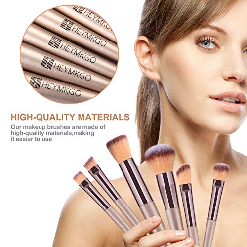 HEYMKGO Makeup Brushes 15PCS Champagne Gold Professional Makeup Brush Set Foundation Brush Blending Powder Blush Concealer Eye Make Up Brush with Bag - color: Champagne Gold