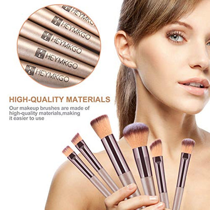 HEYMKGO Makeup Brushes 15PCS Champagne Gold Professional Makeup Brush Set Foundation Brush Blending Powder Blush Concealer Eye Make Up Brush with Bag - color: Champagne Gold