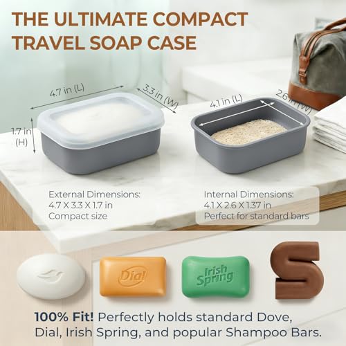 AIMAIAIMAI Compact Leakproof Travel Soap Case, Silicone Travel Soap Container, Portable Soap Box with Drainage Layer, Shatterproof Soap Holder for Bathroom, Gym (Gray) - color: Gray