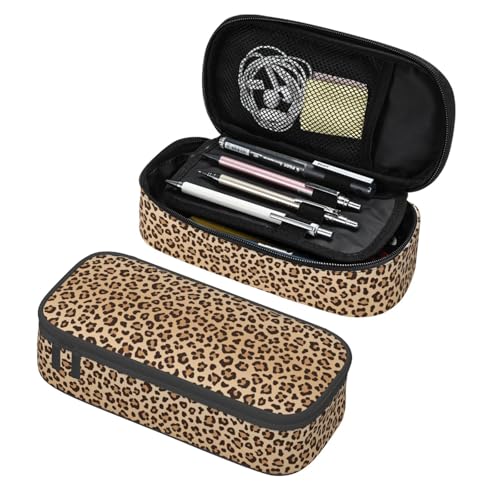 Perinsto Brown Leopard Print Pencil Case Big Capacity Multi Compartment Stationery Box Pencil Pouch Holder Desk Organizer For School Office Home - color: Leopard #01