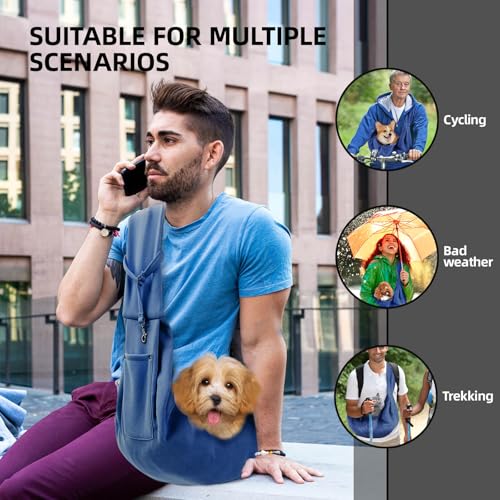Dog Carrier Sling - Reversible Puppy Carrier Purse with Storage Pocket, Hand-Free Dog Sling Carrier for Carry Small Dogs and Cats, Travel Safety Harness, Dog and Cat Harness (Blue) - color: Blue