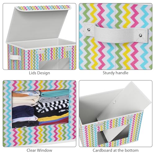Univivi Fabric Foldable Storage Boxes [4-Pack] Large Collapsible Stackable Storage Bins with Lids, Closet Organizers and Storage Cube Basket for Home, Office, Bedroom (Colorful, 17”x 12” x 12”) - color: Colorful Ripple, size: 17''-4 Pack