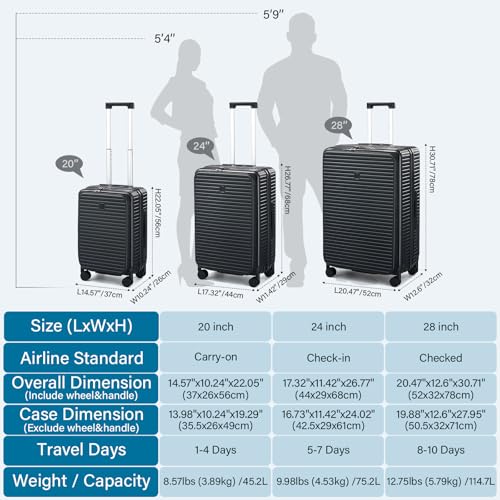 HanTrip Hard Shell Suitcases 28 Inch Large Checked Luggage with Spinner Wheels Cup Holder, Expandable Check in Luggage Lightweight Top Opening Luggage Big Rolling Suitcase with Lock, Black - color: Black, size: Expandable 28 Inch