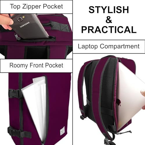 Laptop Travel Backpack Airline Approved Carry-on Under-seat Backpack, Stylish Minimalist Casual, Fuchsia - color: Fuchsia