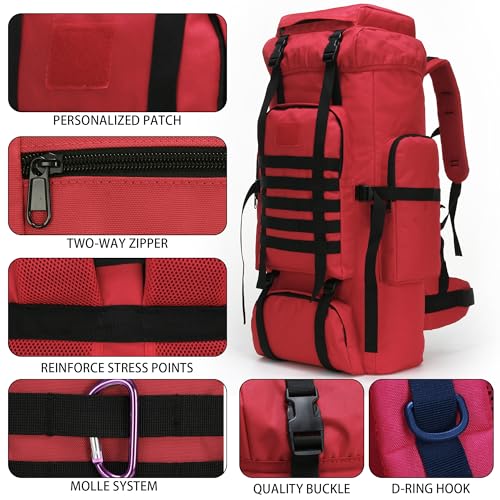 Hiking Backpack for Men 70L/100L Camping Backpack Military Rucksack Molle 3 Days Assault Pack for Climbing | Camping Backpack - color: 70l-red