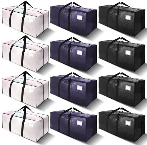 VELVETSURE 12 Pack Heavy Duty Large Moving Bags W/Backpack Straps - Strong Handles & Zippers, Storage Totes, Fold Flat, Alternative to Moving Box and Storage Bin, Semi-Transparent+Blue+Black - color: Semi-Transparent+Blue+Black, size: 24 Gal - 12 Pack