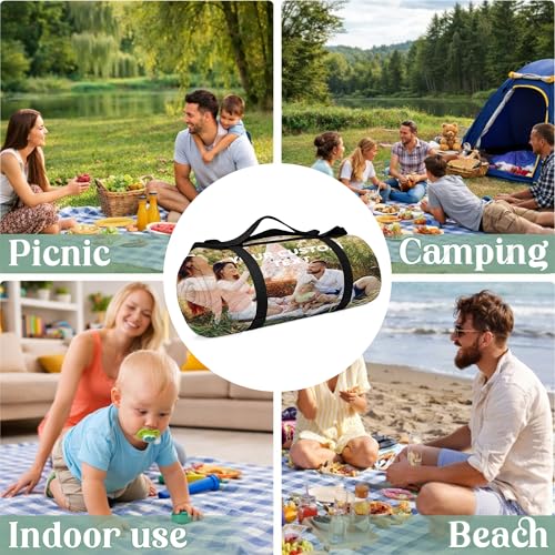 Personalized Waterproof Sandproof Beach Blanket 80''x80'', 3-Layer Foldable Picnic Blanket with Carry Strap, Camping Travel Outdoor Mat for Beach Park Hiking (Custom Text Photo) - color: Custom Text Photo