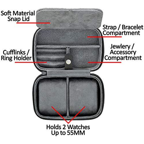 ROTHWELL Gift Set 6 Slot Leather Watch Box and 2 Watch Travel Case - Luxury Case Organizer, Microsuede Liner, Locking Mens Jewelry Watches Holder, Storage Boxes Glass Top (Black/Grey Gift Set) - color: 6 Slot - Black/Grey Gift Set