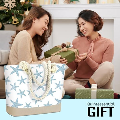 Fokongna Tote Bag For Women, Beach Bag Best Friend Travel Birthday Gifts, Travel Parties Vacation Shopping Essentials - color: Blue Starfish Print