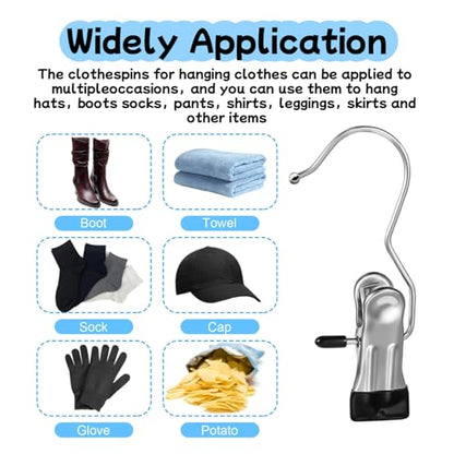 100 Pack Heavy Duty Boot Hanger Clips, Stainless Steel Laundry Hooks with Silicone Clip for Hanging Boots, Pants, Socks, Towels - Space Saving Closet Organizer for Travel & Home