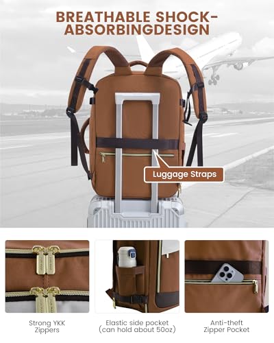 LOVEVOOK Travel Backpack for Women, 40L Carry On Backpack Flight Approved, Large Personal Item Bag Fits 17 inch Laptop, TSA Approved Luggage with 3 Packing Cubes,Waterproof Weekender Gym Essentials - color: Beige-brown, size: 40L