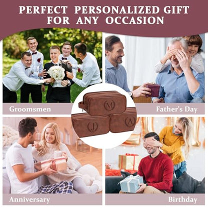 Janhavi Birthday Gifts For Husband, Personalized Laser Engraved Initials & Wheat, Make Up Bag Traveling, Men's Accessories Organizer Mens Travel Bag Toiletry,Mens Gifts(Medium, Red Brown, N) - color: Red Brown, style: N