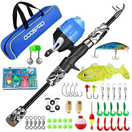 ODDSPRO Kids Fishing Pole Pink, Portable Telescopic Fishing Rod and Reel Combo Kit - with Spincast Fishing Reel Tackle Box for Girls, Youth - color: Black, size: 4.92 ft