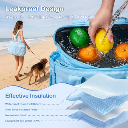 Odoland Soft Cooler Bag - Leakproof & Insulated, 2-in-1 Collapsible Design, Dry/Wet Separation, Large Soft Sided Cooler with Multi-Pocket Design for Beach, Picnic, Camping, Day Trip, Family Size - color: Light Blue