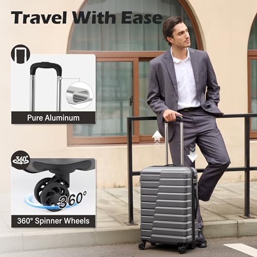 Coolife Medium Checked Luggage with Spinner Wheels, Hardside Suitcase TSA Lock Lightweight Travel Luggage 24-inch,Gray - color: gray, size: Medium(24in)