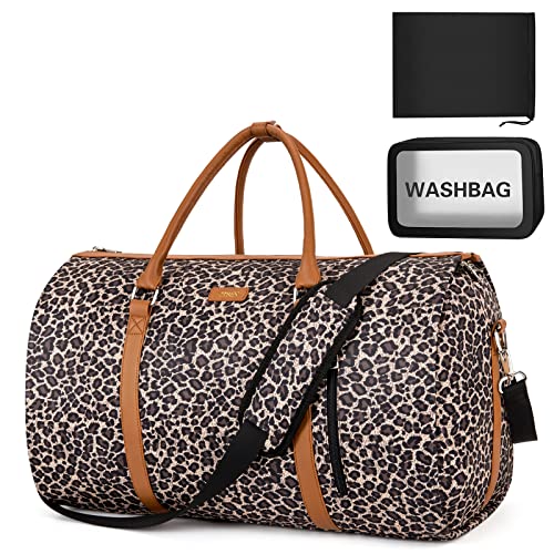 Garment Bag for Travel Convertible Carry On Garment Bag Large Travel Duffel Bags for Women 2 in 1 Hanging Suitcase Suit Travel Bags for Women & Men 3pcs Set - color: C-brown Leopard