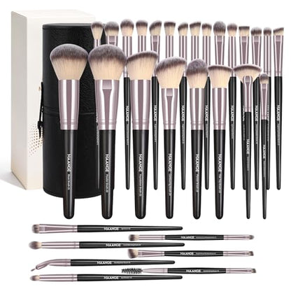 MAANGE 30 Pcs Professional Makeup Brush Set with Travel Case – Kabuki, Foundation, Powder, Blush,Blending& Eyeshadow Brushes, Labeled for Gift-Ready Box,Black - color: Black