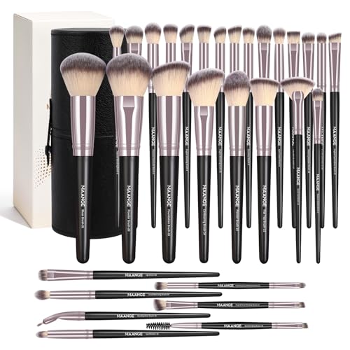 MAANGE 30 Pcs Professional Makeup Brush Set with Travel Case – Kabuki, Foundation, Powder, Blush,Blending& Eyeshadow Brushes, Labeled for Gift-Ready Box,Black - color: Black