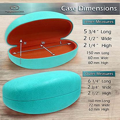 MyEyeglassCase® Large Hard Sunglasses Case | fits Large curved Sunglasses, with microfiber bag and cleaning cloth - color: Turquoise