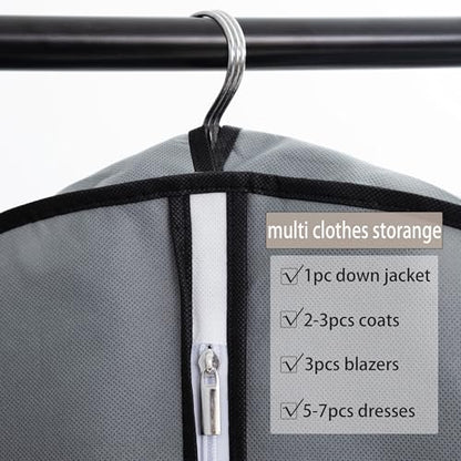 Dress Bags for Gowns Long, 2 Packs 65" Garment Bags for Hanging Clothes, 4" Gusseted Clothing Bags for Closet Storage and Travel, Suit Bags for Coats, Jackets, Shirts and Sweater (2)