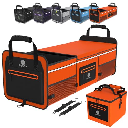 SugarFox 95L Car Trunk Organizer & Storage With 26L Ice Pack, Waterproof Foldable | Trunk Organizers for SUVs & Cars, Car Storage Organizer, Great Gift for Drivers (Orange-M004) - color: Orange With Ice Pack, size: X-Large