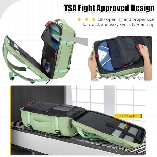 42L Travel Backpack with 4 Packing Cubes, TSA Friendly Flight Approved Carry-On Bag, Water-Resistant Business Backpack for Men Women, Fits 17.3" Laptop (Avocado Green) - color: Avocado Green