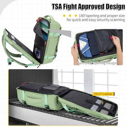 42L Travel Backpack with 4 Packing Cubes, TSA Friendly Flight Approved Carry-On Bag, Water-Resistant Business Backpack for Men Women, Fits 17.3" Laptop (Avocado Green) - color: Avocado Green