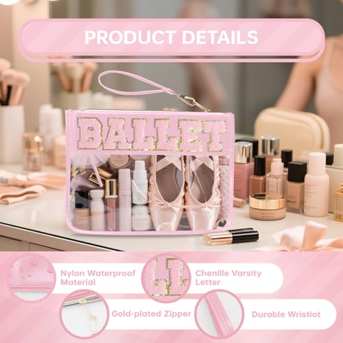 Siwara Snack Bags Clear Pouch Travel Makeup Bag Chenille Letter Bags for Zipper Pouch Clear Cosmetic Bag Clearly Tote Bag Makeup Travel Bags for Women - color: PINK-BALLET