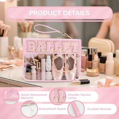 Siwara Snack Bags Clear Pouch Travel Makeup Bag Chenille Letter Bags for Zipper Pouch Clear Cosmetic Bag Clearly Tote Bag Makeup Travel Bags for Women - color: PINK-BALLET