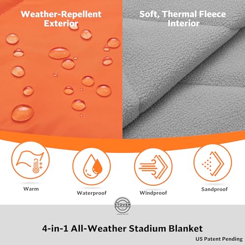 STOVER Large Waterproof Outdoor Stadium Blanket- Extra Thick Soft Fleece Camping Blanket for Travel, Picnics, Sports, Dogs- 79"x55" Warm, Windproof, Sand-proof, Lightweight, Packable (Game Day Orange) - color: 01 - Game Day Orange