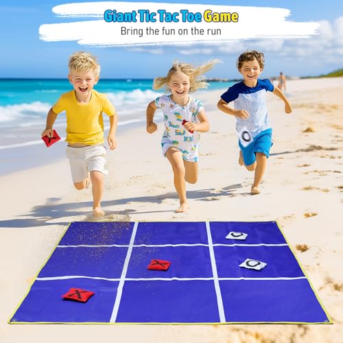 2-in-1 Outdoor Giant Tic Tac Toe Bean Bag Toss Games for Kids Adults, 4.5Ft Double-Sided Large Outside Lawn Yard Backyard Carnival Field Day Beach Picnic Camping Birthday Party Family Reunion Game - style: Regular