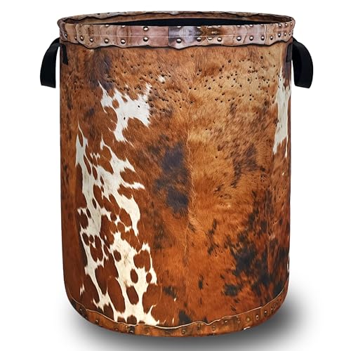 Vintage Brown Cow Skin Laundry Basket Foldable Funny Animal Print Laundry Hamper With Handle Oxford Cloth Portable Clothes Storage Basket Laundry Bag 18.9"x16.5" For Laundry Room/Bedroom/Bathrooms - color: Brown Retro Cows Skin Pattern