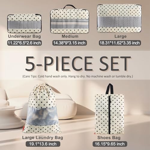U+U 5 Set Packing Cubes for Travel Essentials Ultralight Luggage Packing Organizers with Laundry Bag and Shoe Bag for Vacation, Business Trip and Camping (Polka Dot) - color: Polka Dot