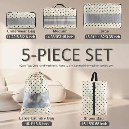 U+U 5 Set Packing Cubes for Travel Essentials Ultralight Luggage Packing Organizers with Laundry Bag and Shoe Bag for Vacation, Business Trip and Camping (Polka Dot) - color: Polka Dot